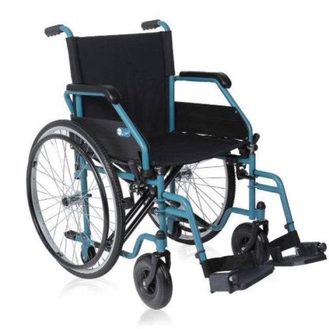 Silla de ruedas plegable Moretti Start 3 de acero en color celeste
