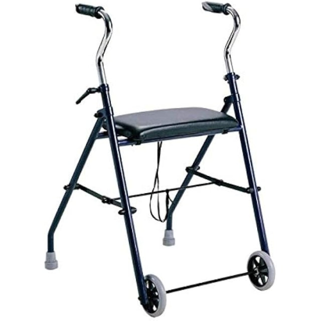 Moretti Folding Steel Rollator in Blue with Two Wheels and Ferrules