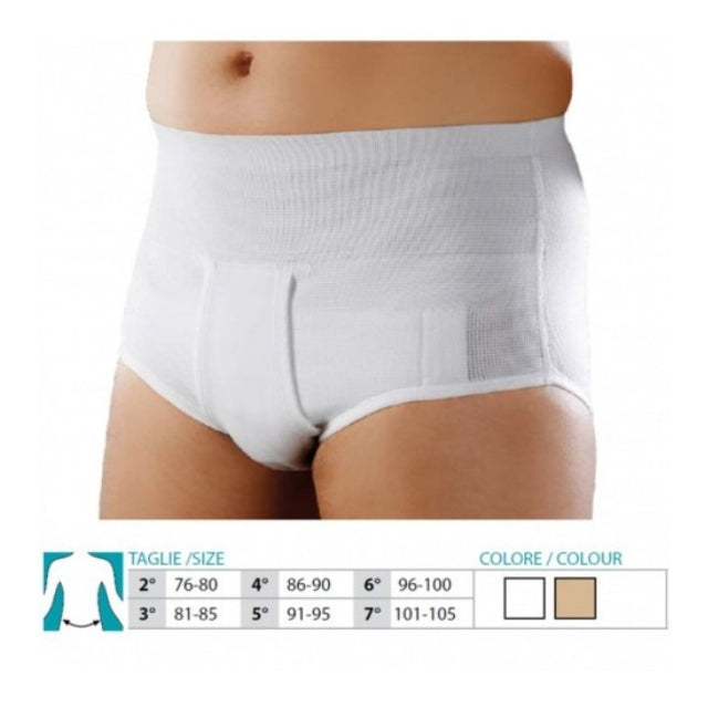 Slip sport Orione 319 pour hernie inguinale, blanc, coussinets