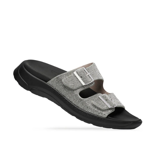 Optima Molliter Link Damen-Hausschuh Silber aus Softy-Jewel-Gewebe