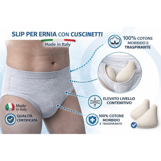 Kefrell inguinal hernia support briefs in cotton, pads included