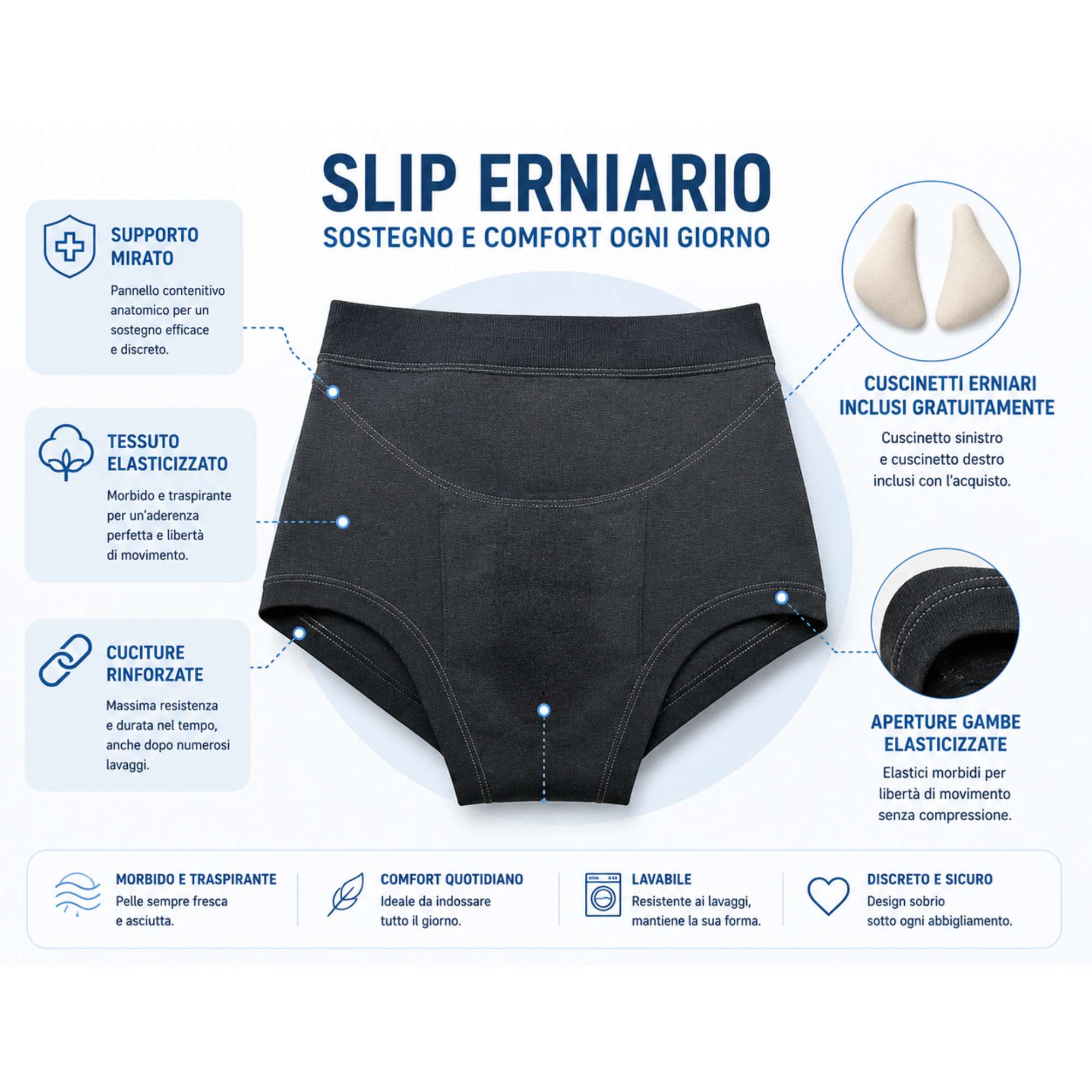 Kefrell slip per ernia inguinale a vita alta SL0481 con pelotte