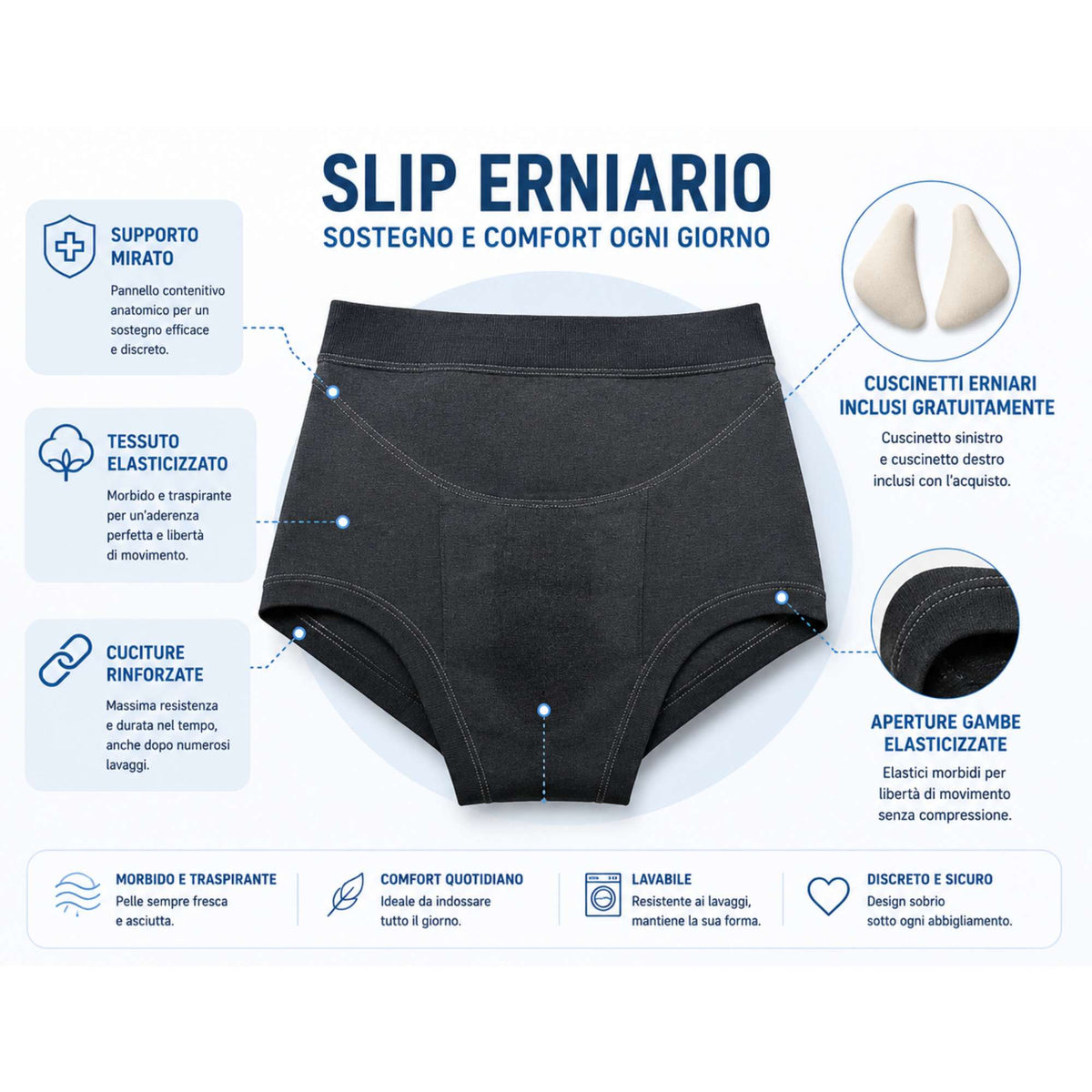 Kefrell slip per ernia inguinale a vita alta SL0481 con pelotte