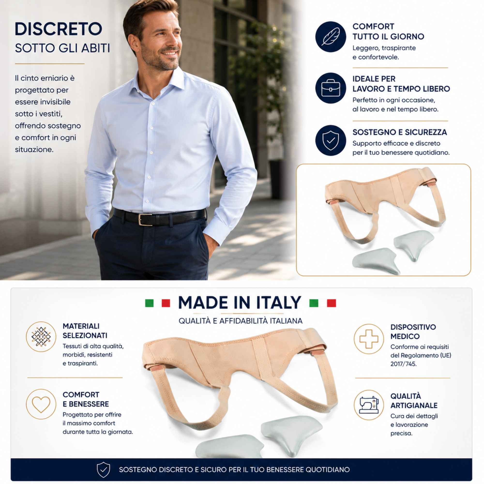 Kefrell cinto erniario CI24 con pelotte e compressore removibile
