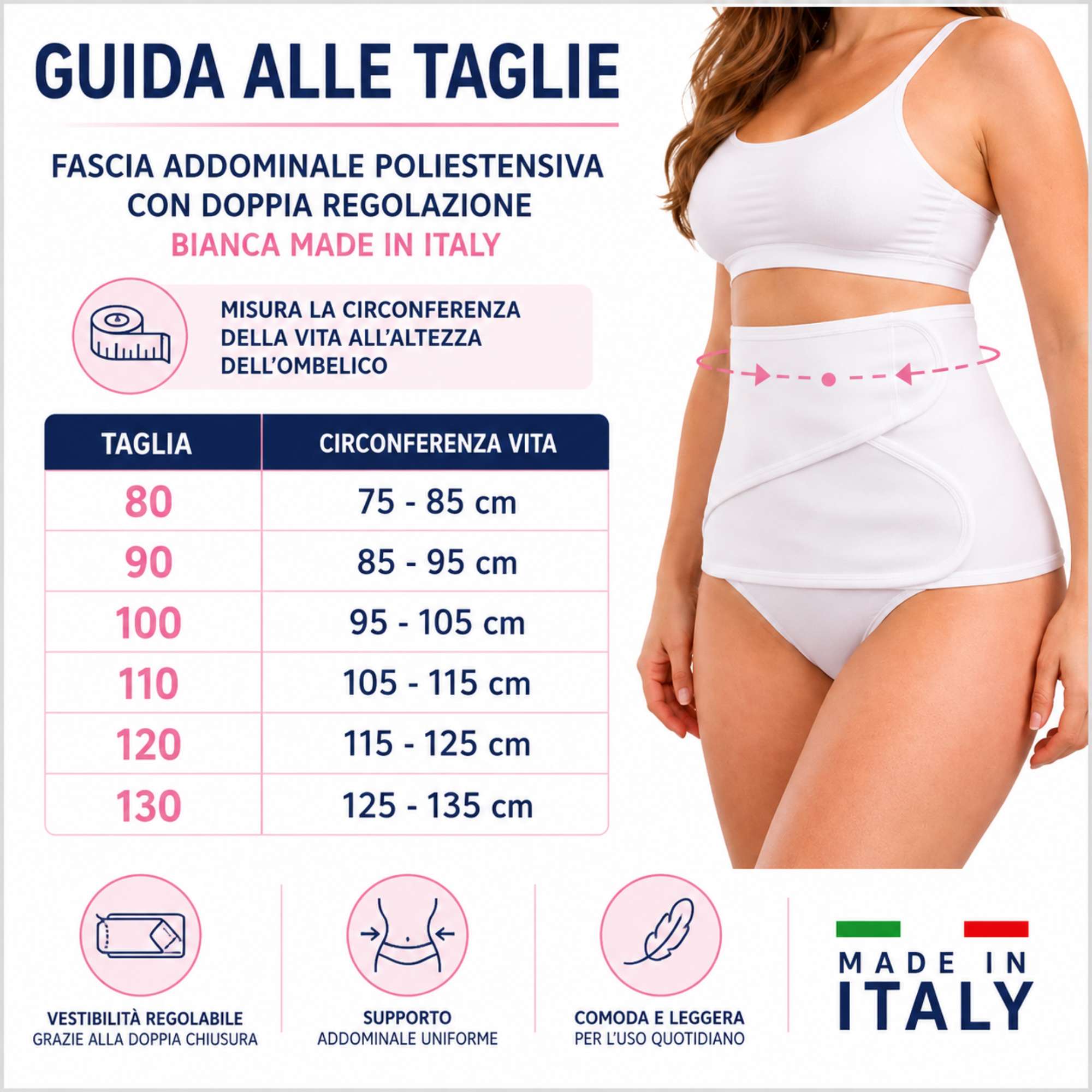Kefrell White Polyextensible Abdominal Binder, Double Adjustment