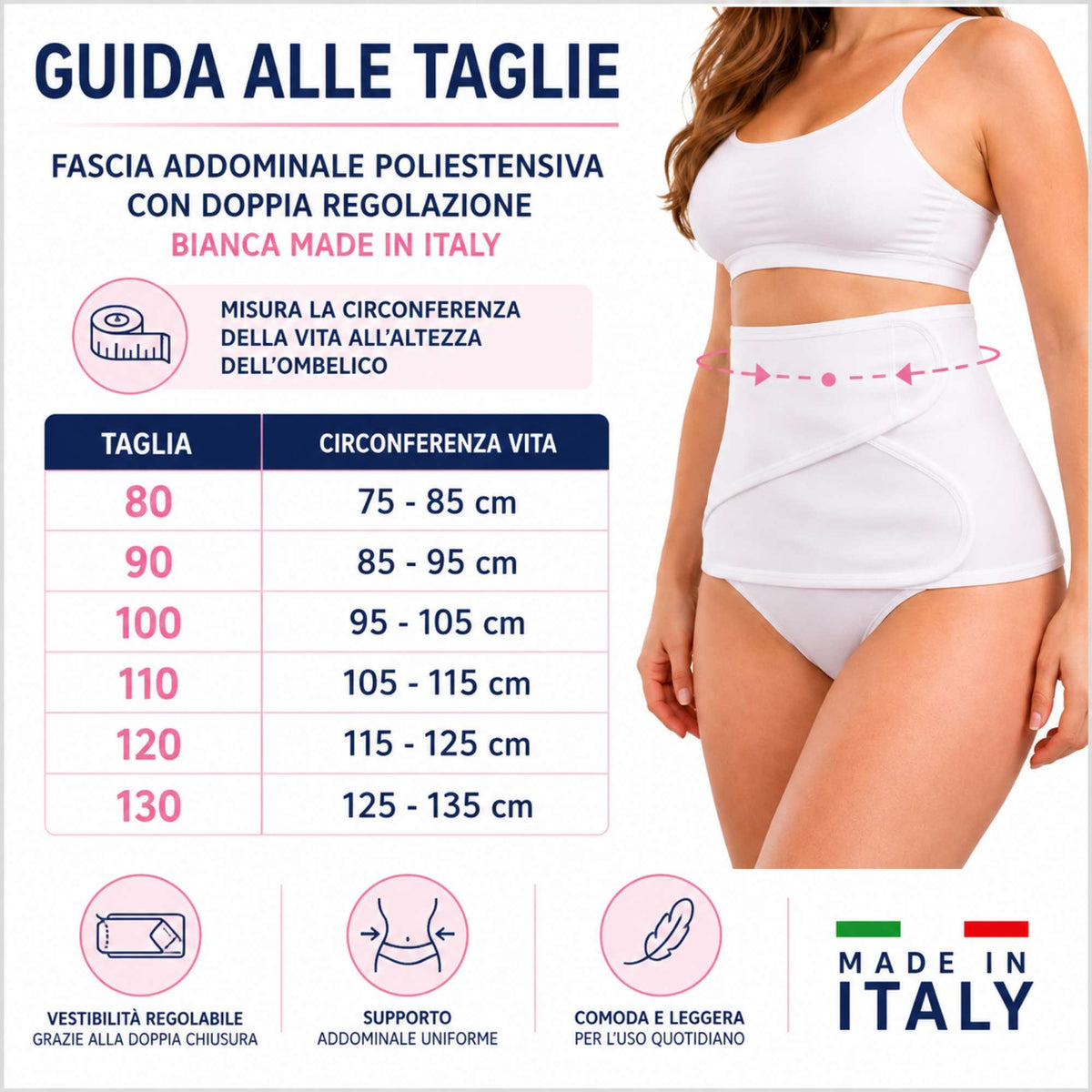 Kefrell White Polyextensible Abdominal Binder, Double Adjustment