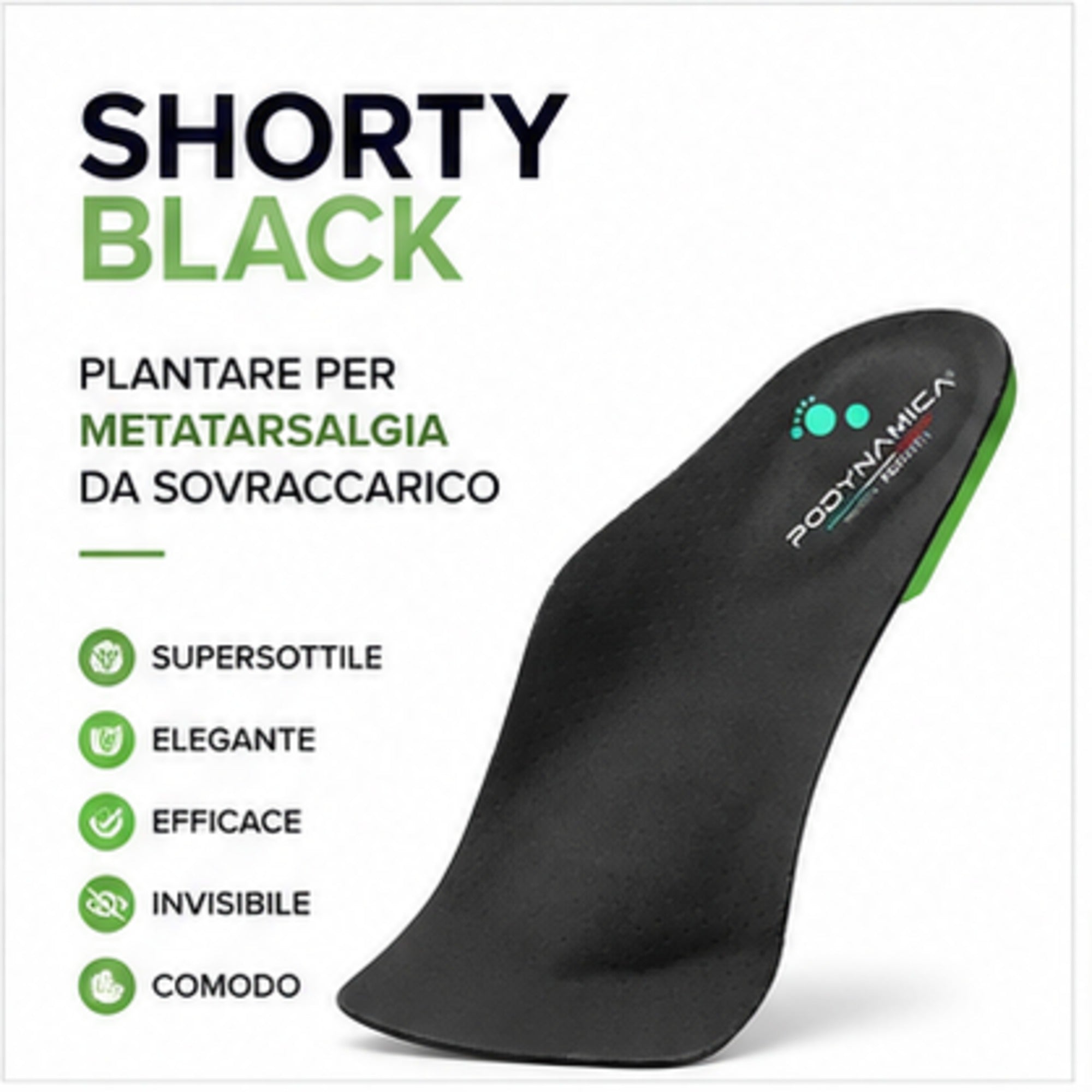 Podartis Shorty Black, plantilla ultrafina para metatarsalgia