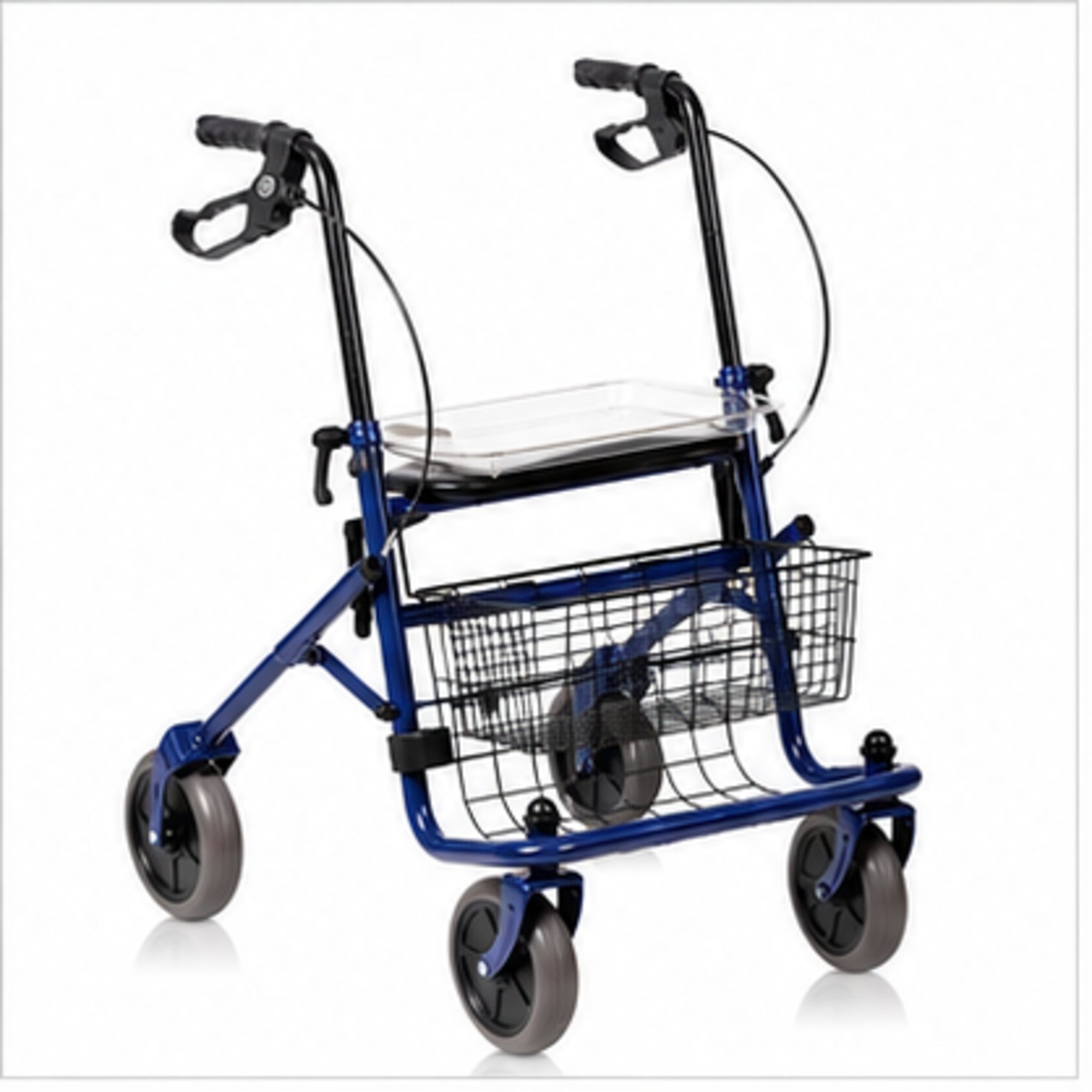 Mopedia rollator pieghevole in acciaio blu con seduta e cestino