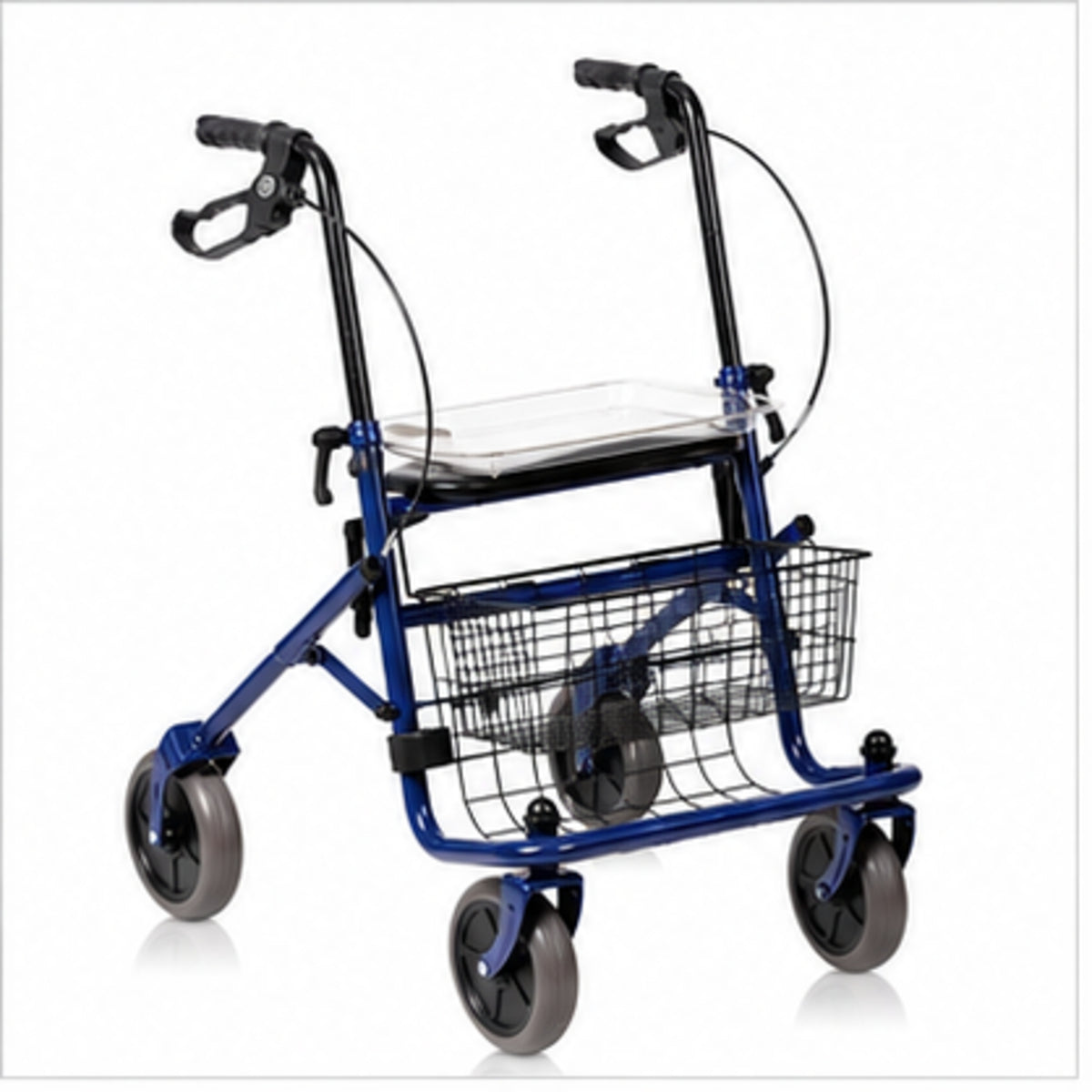 Rollator pliant Mopedia en acier bleu avec siège et panier