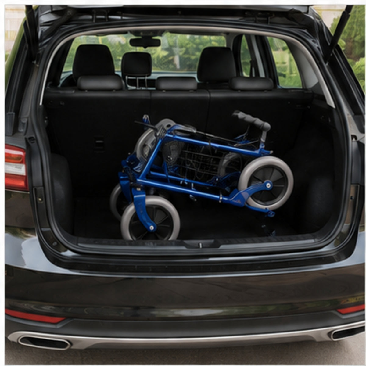 Rollator pliant Mopedia en acier bleu avec siège et panier