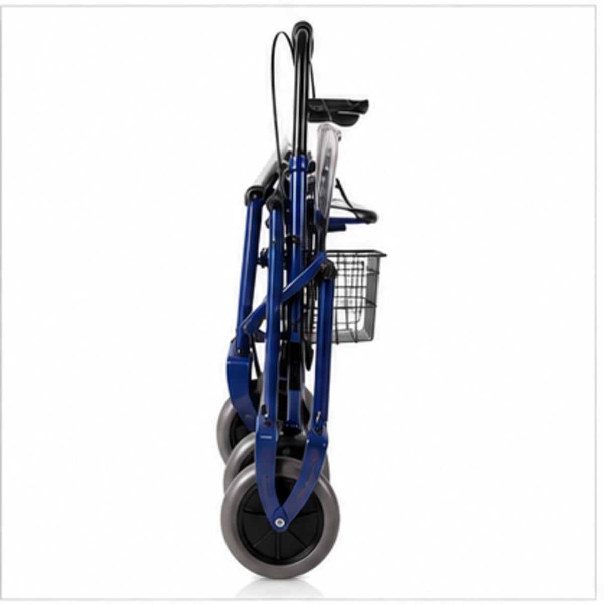 Rollator pliant Mopedia en acier bleu avec siège et panier