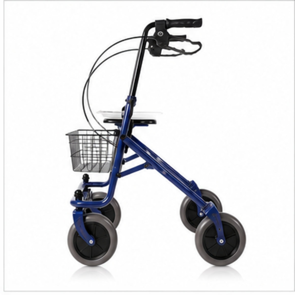 Rollator pliant Mopedia en acier bleu avec siège et panier