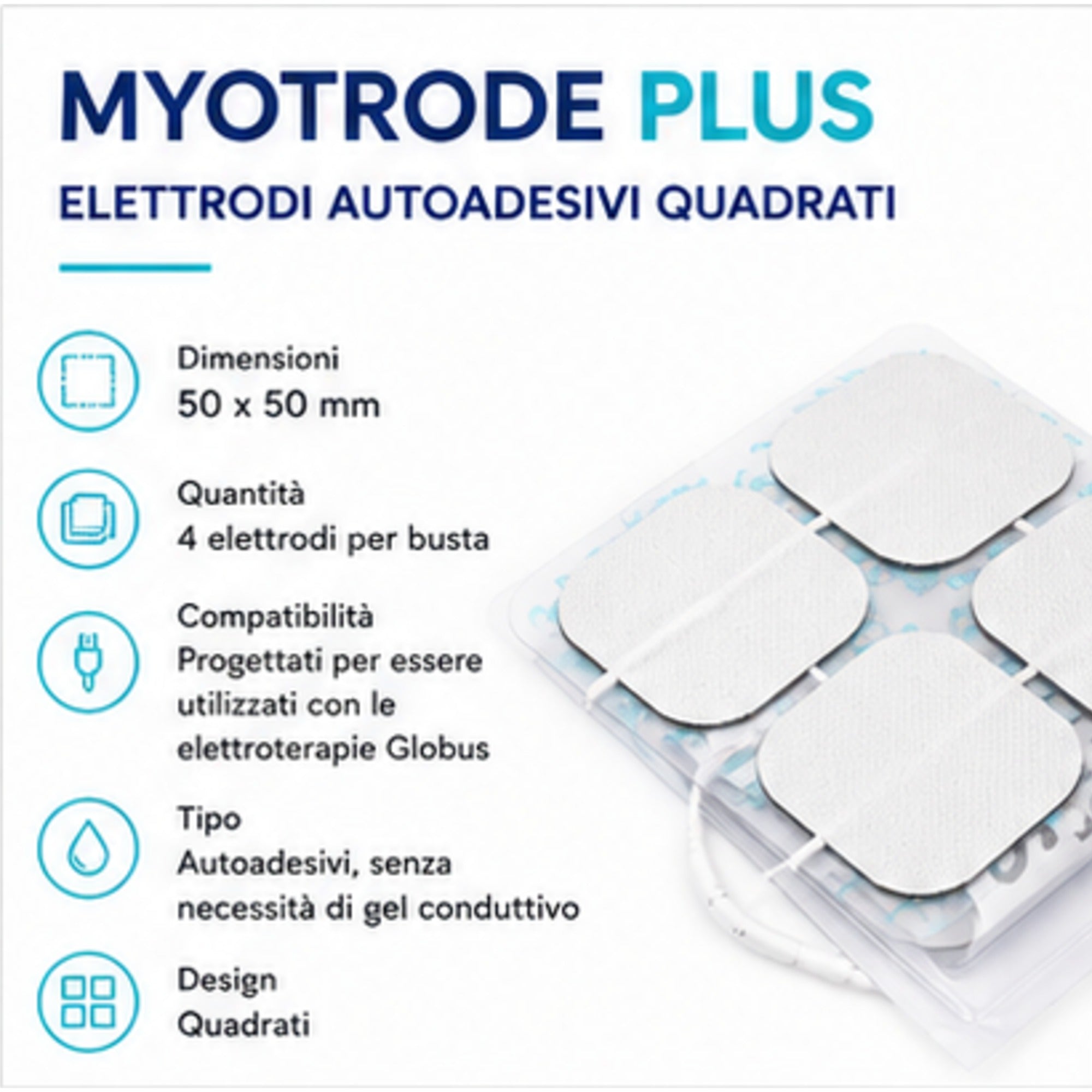 Globus Myotrode Plus Self-Adhesive Pin Electrodes 50x50 mm, 4 Pack