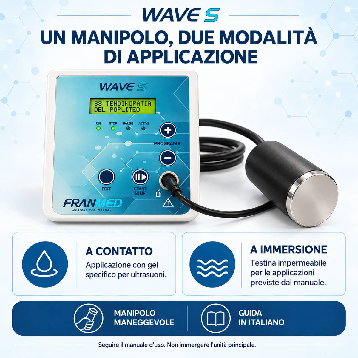 FranMed Wave S, equipo de ultrasonidos 1 y 3 MHz con 98 programas